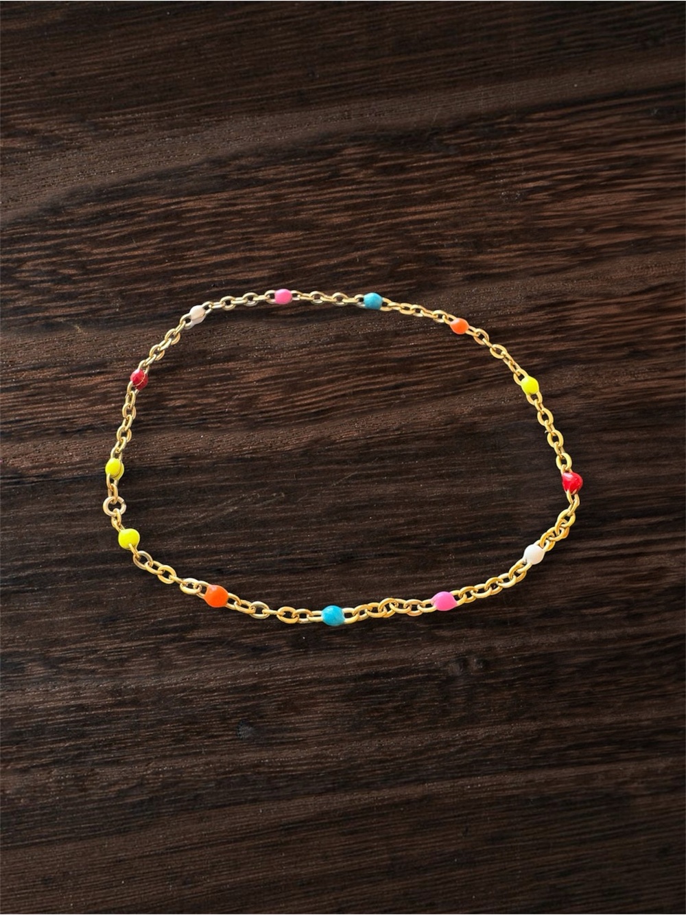 Gold Permanent Jewelry Bracelet Colorful Bead Accents